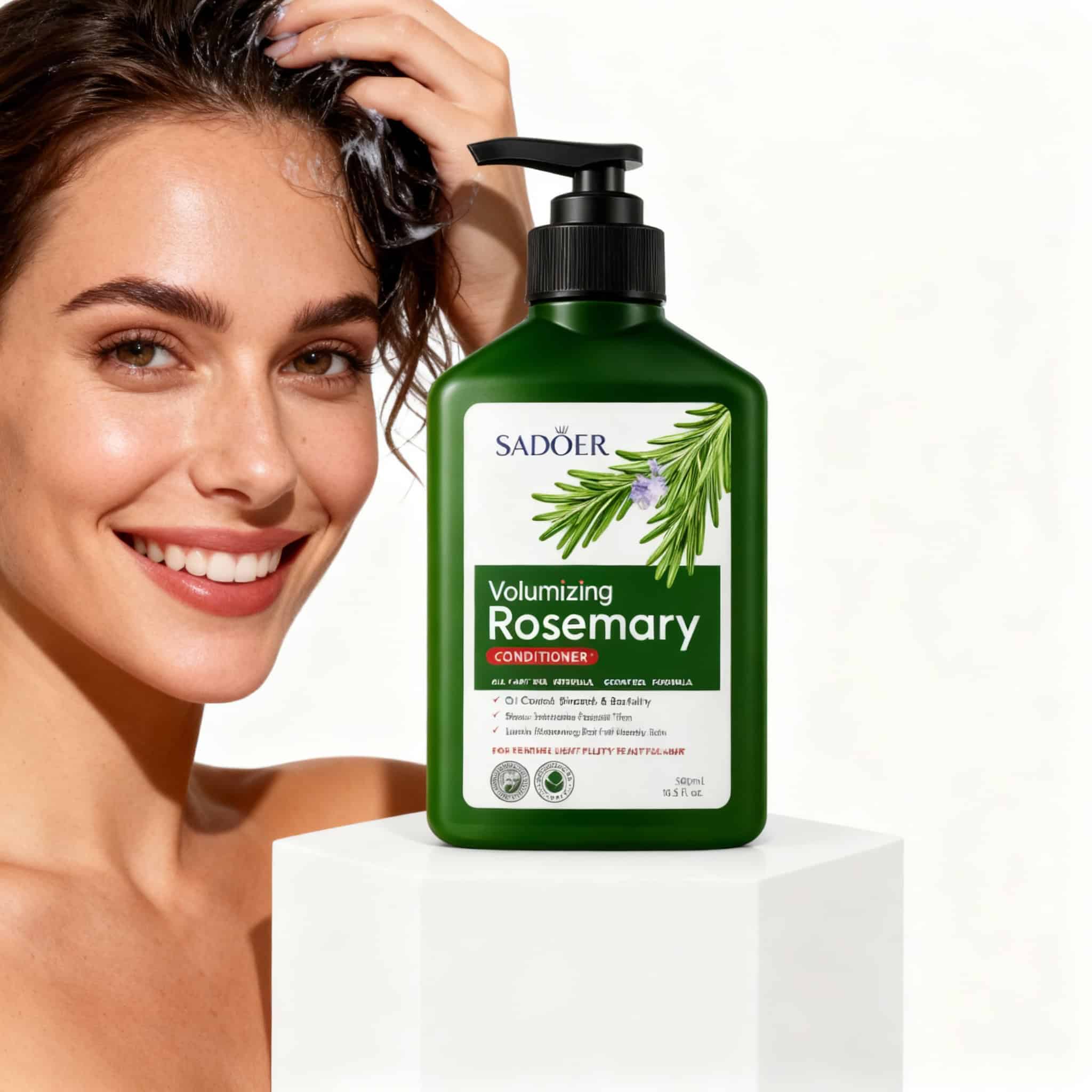 Balsam Volumizant cu Rozmarin, 500 ml 2 Hidratant pentru păr, cu extract de rozmarin pentru volum și sănătate, produs Sadoer.
