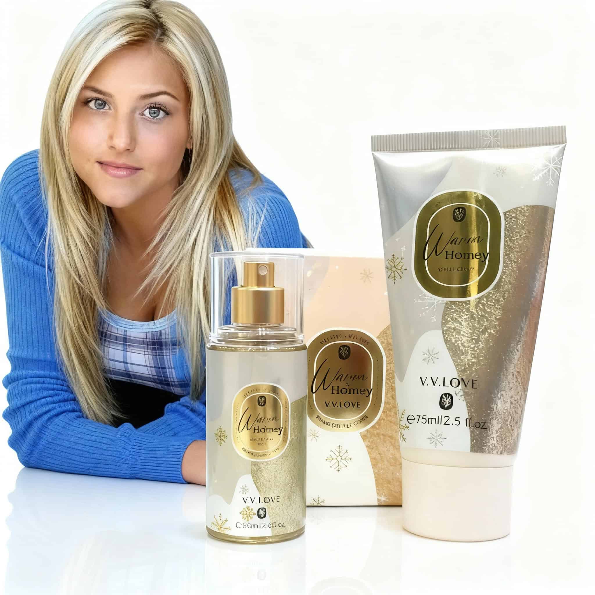 Gift Box Warm Honey, Parfum și Cremă 2 Produse cosmetice de înaltă calitate pentru frumusețe.