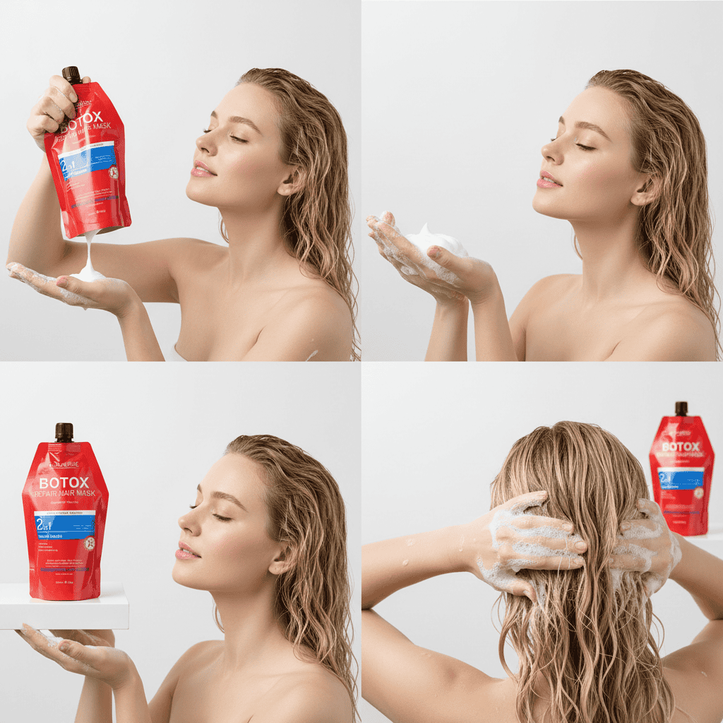 Mască Reparatorie 2în1 cu Keratină, 350 g 2 Textie ușor de utilizat pentru produsele de îngrijire a pielii și tratamente anti-îmbătrânire.