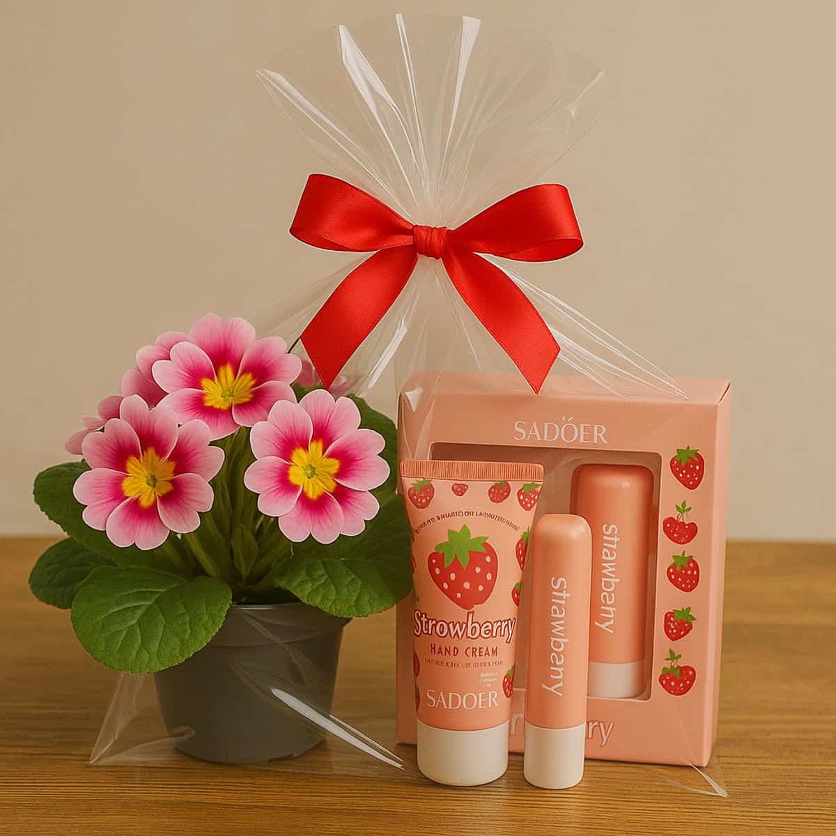 Set Frumusețe & Natură 2 Îngrijire corp cu aroma de căpșuni, cadou ideal pentru piele fină, produs de calitate.
