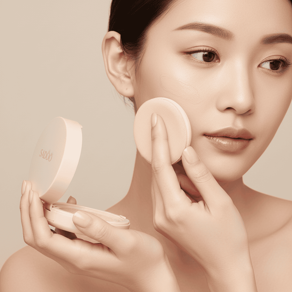 Sadoer Fond De Ten Air Cushion 2 in 1 2 2. Pudra pentru machiaj cu aplicator, ideală pentru un look natural și radiant.