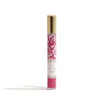 Fiole parfum floral roz cu design elegant și capace aurii, perfectă pentru frumusețe și stil.