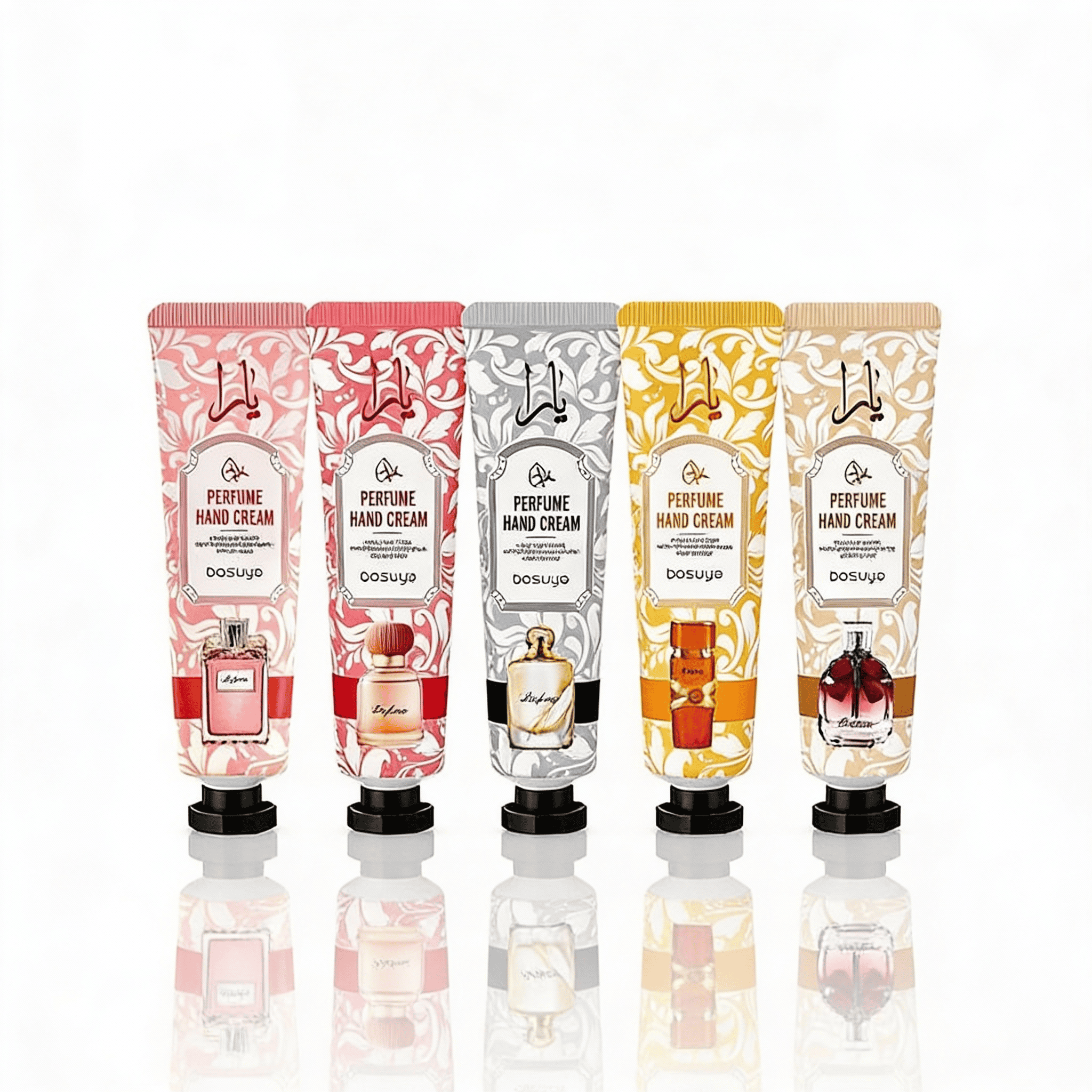Set crema de mâini, 5 bucati 1 Crema de mâini parfumată, selecție de parfumuri pentru hidratare și aromatizare pielii mâinilor.