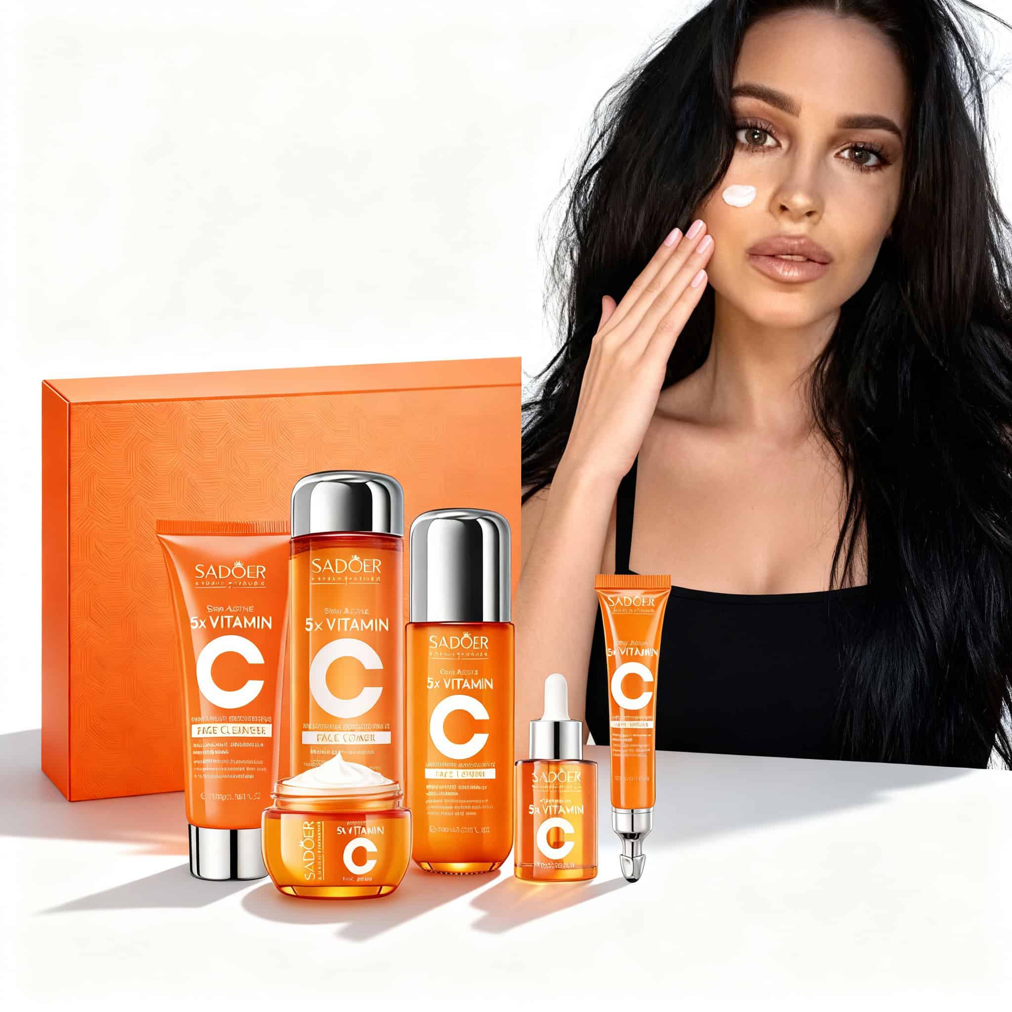 Set De Ingrijire Faciala, 5 Produse Pentru Un Ten Luminos 2 Protejează pielea cu ser de vitamină C de la Sadoer.