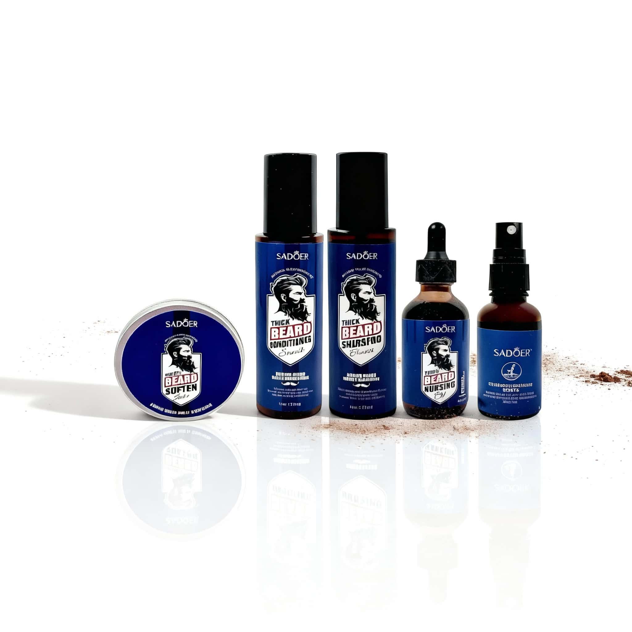 Set Complet Pentru O Barba Ingrijita 1 Produse naturale pentru întreținerea bărbii, ser și balsam pentru barbă, ulei și fixativ pentru barbă.