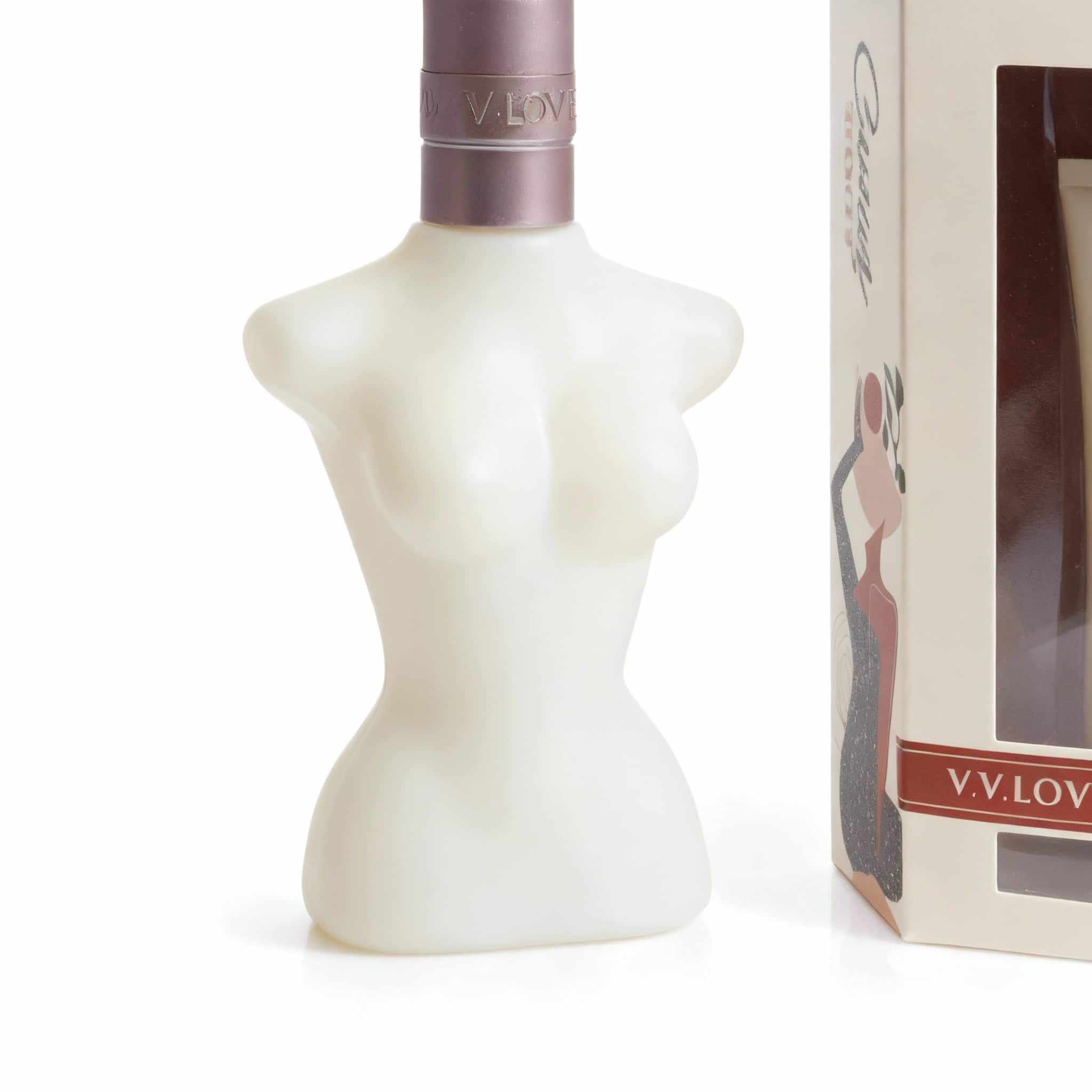 Set Cadou Curvy Body, Parfum și Loțiune 2 Imaginea unui recipient de parfum în formă de siluetă feminină, perfect pentru produse de înfrumusețare.