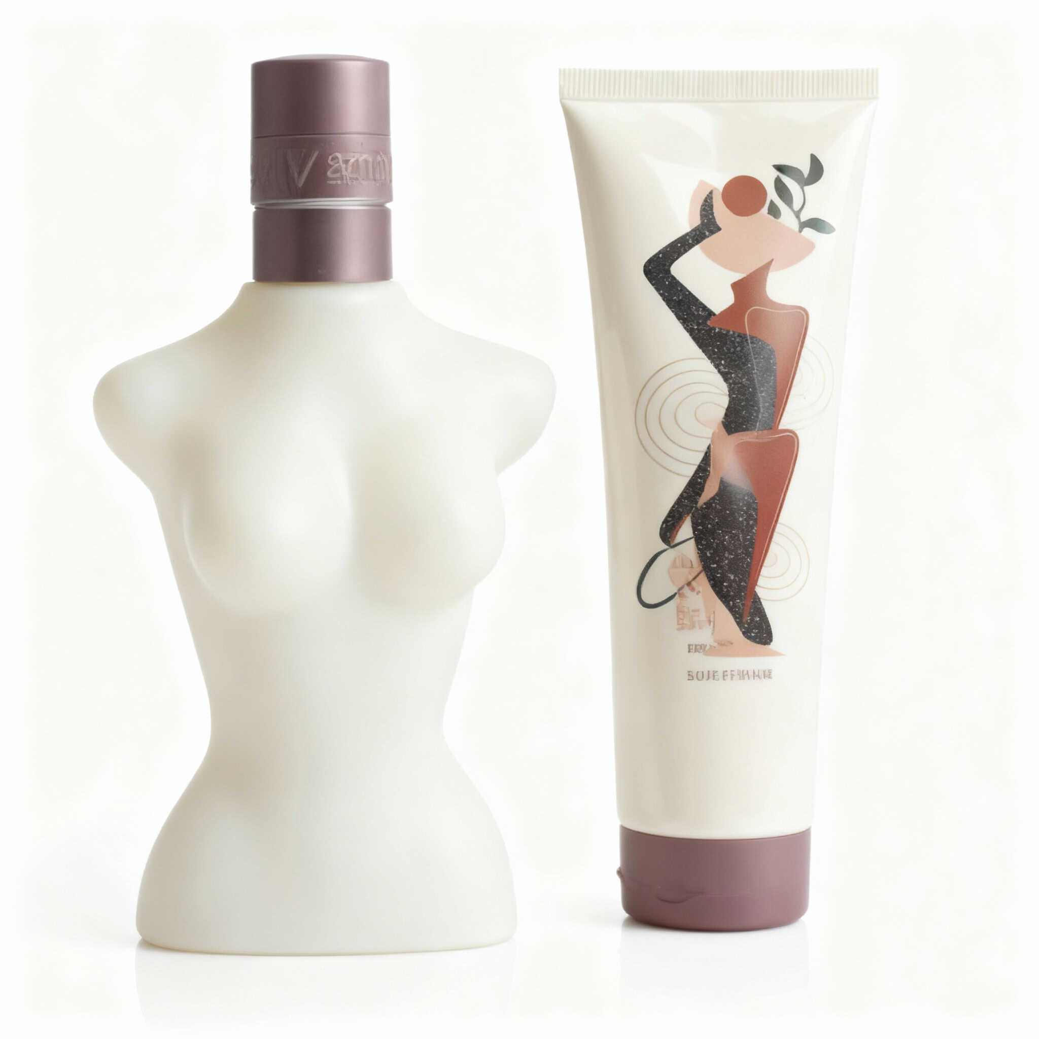 Set Cadou Curvy Body, Parfum și Loțiune 3 Alt text: Statuetă feminină și cremă de corp cu design elegant și modern pentru frumusețe și îngrijire a pielii.