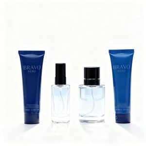Sticlă parfumuri și produse cosmetice Bravo Hero, elegante și moderne.