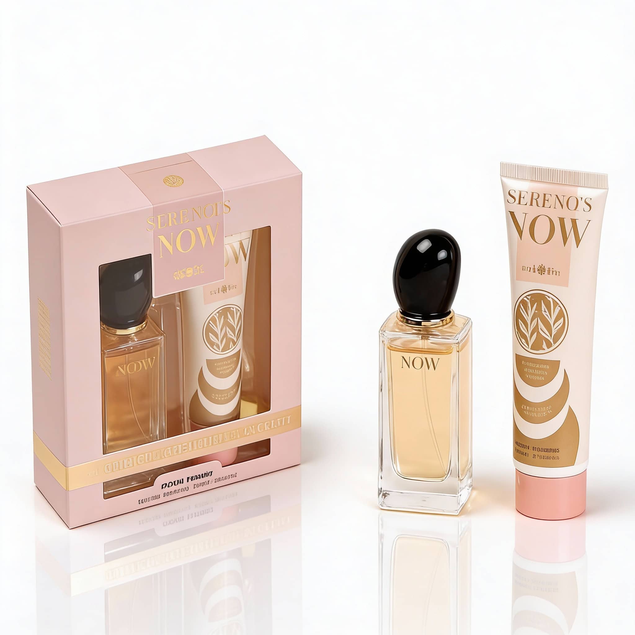 Set Sereno's NOW Cosmetic Pentru Femei 2 Parfum feminin iasomie și citrice, prezentare elegantă, set cadou exclusiv, parfum pentru femei.