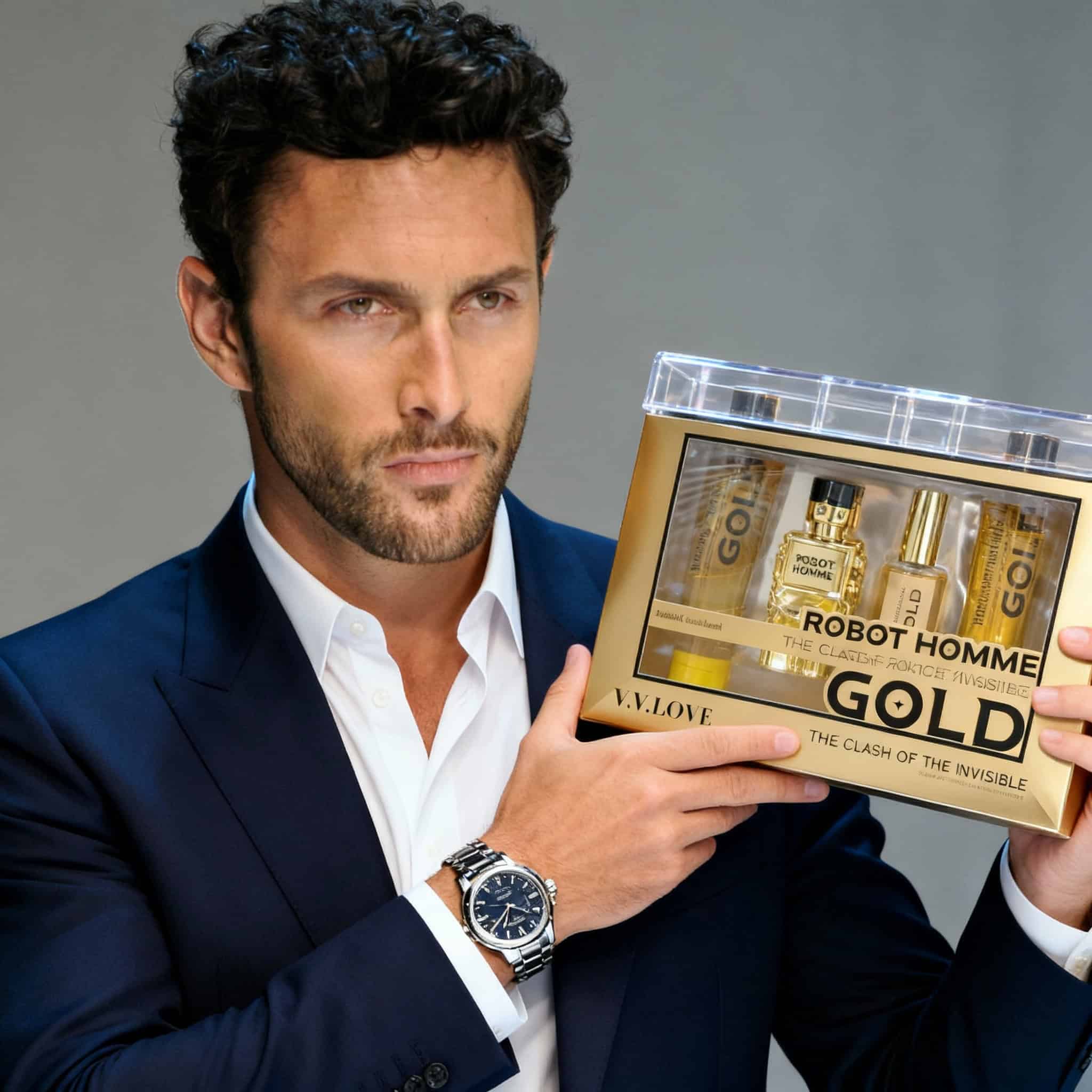 Set Luxury pentru Bărbați, Robot Homme Gold Edition 2 Parfum de lux Robo Homme Gold pentru bărbați, opțiune elegantă.