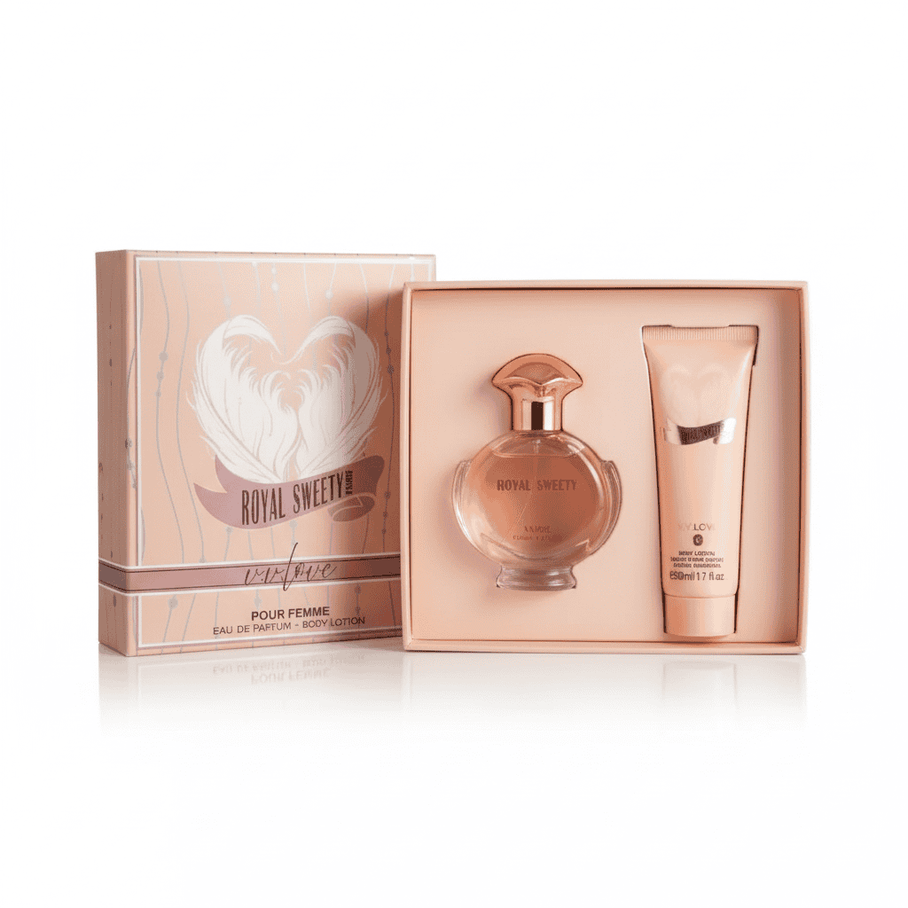 Set Cadou Aromatic, Parfum Persistent și Loțiune Hidratantă 1 Set parfum și loțiune pentru femei, produse de înaltă calitate, idei de cadouri, frumos ambalate.
