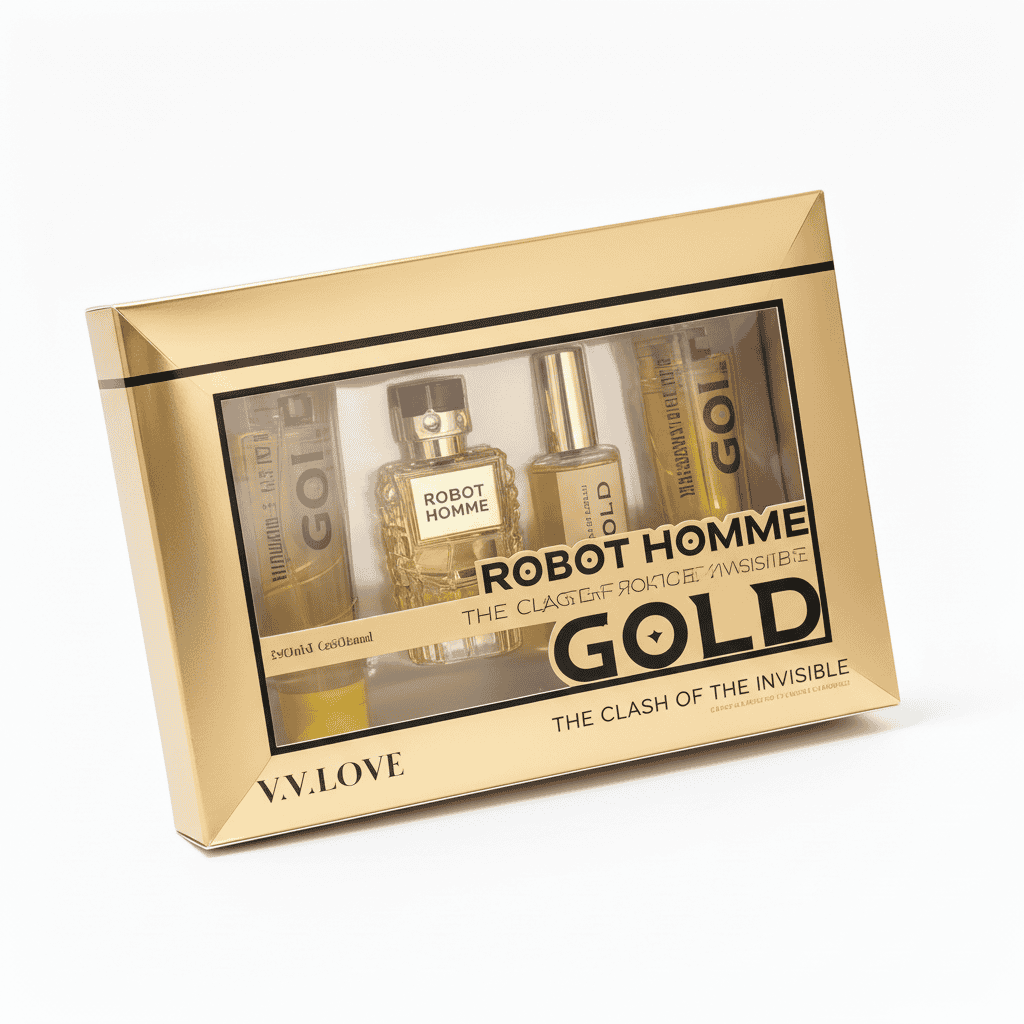 Set Luxury pentru Bărbați, Robot Homme Gold Edition 3 Set parfumuri Robot Homme Gold, cadou de lux din colecția exclusiva Seloria.