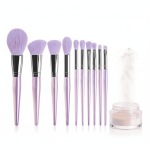 Perii cosmetice violete pentru machiaj, set complet cu 12 pensule fine și compacta, ideale pentru un look perfect.