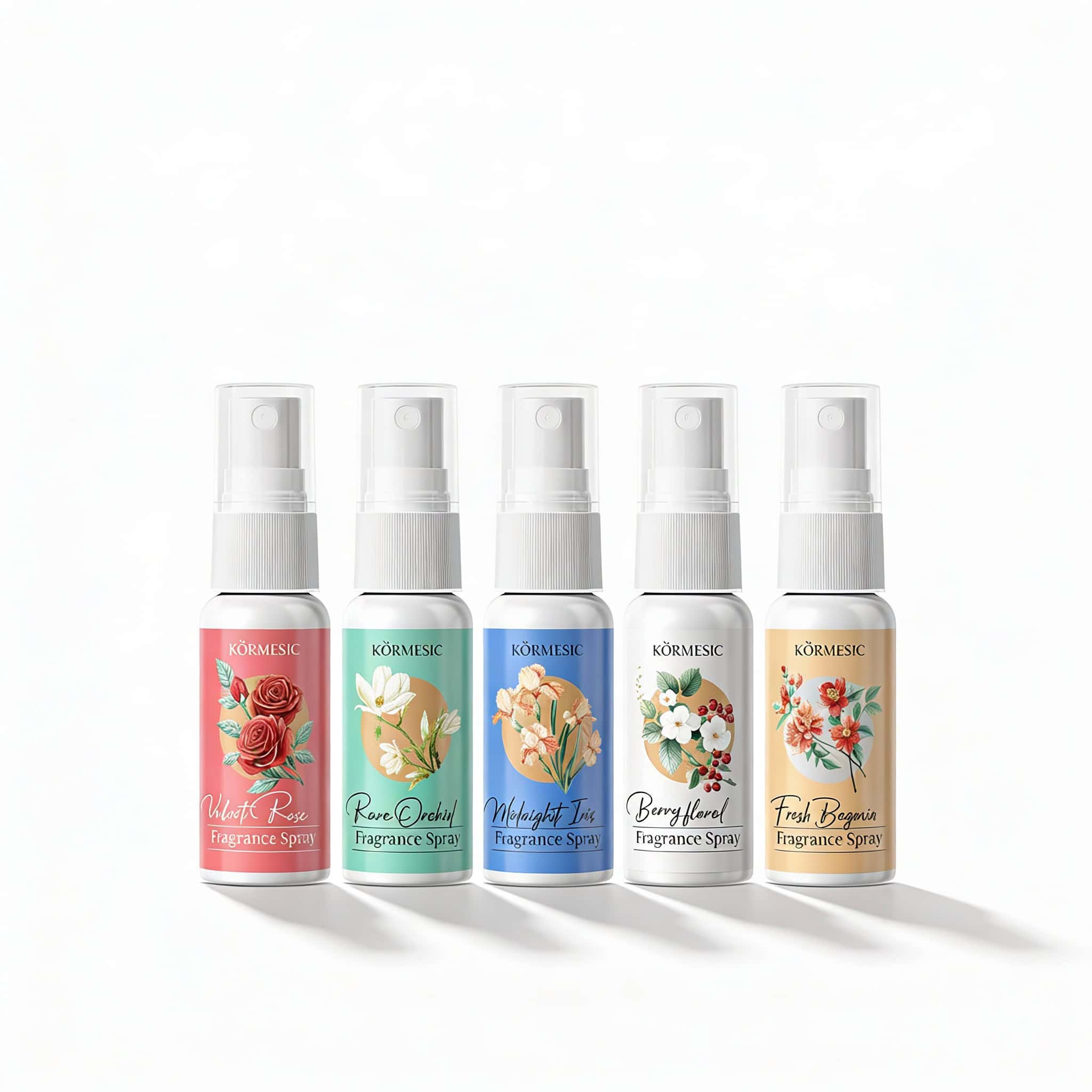 Set de parfum floral romantic cu spray de corp 1 Uleiuri parfumate în spray KÖRMESIC, varietate de arome florale și de relaxare, perfect pentru ambient acasă sau în birou.