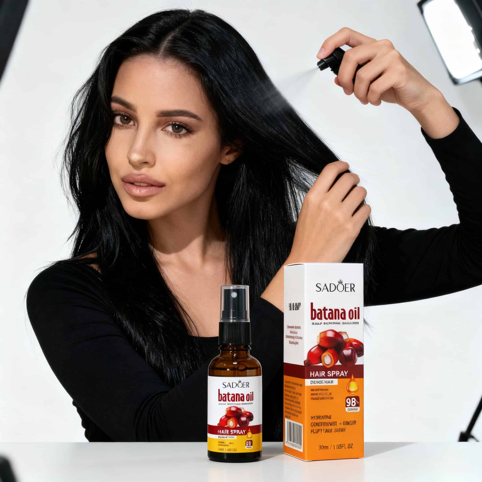 Spray cu Ulei de Batana, Hidratare Naturală Pentru Păr Strălucitor 2 Spray pentru par hidratant and regenerant, cu ulei de batonă, pentru păr mai moale și strălucitor.