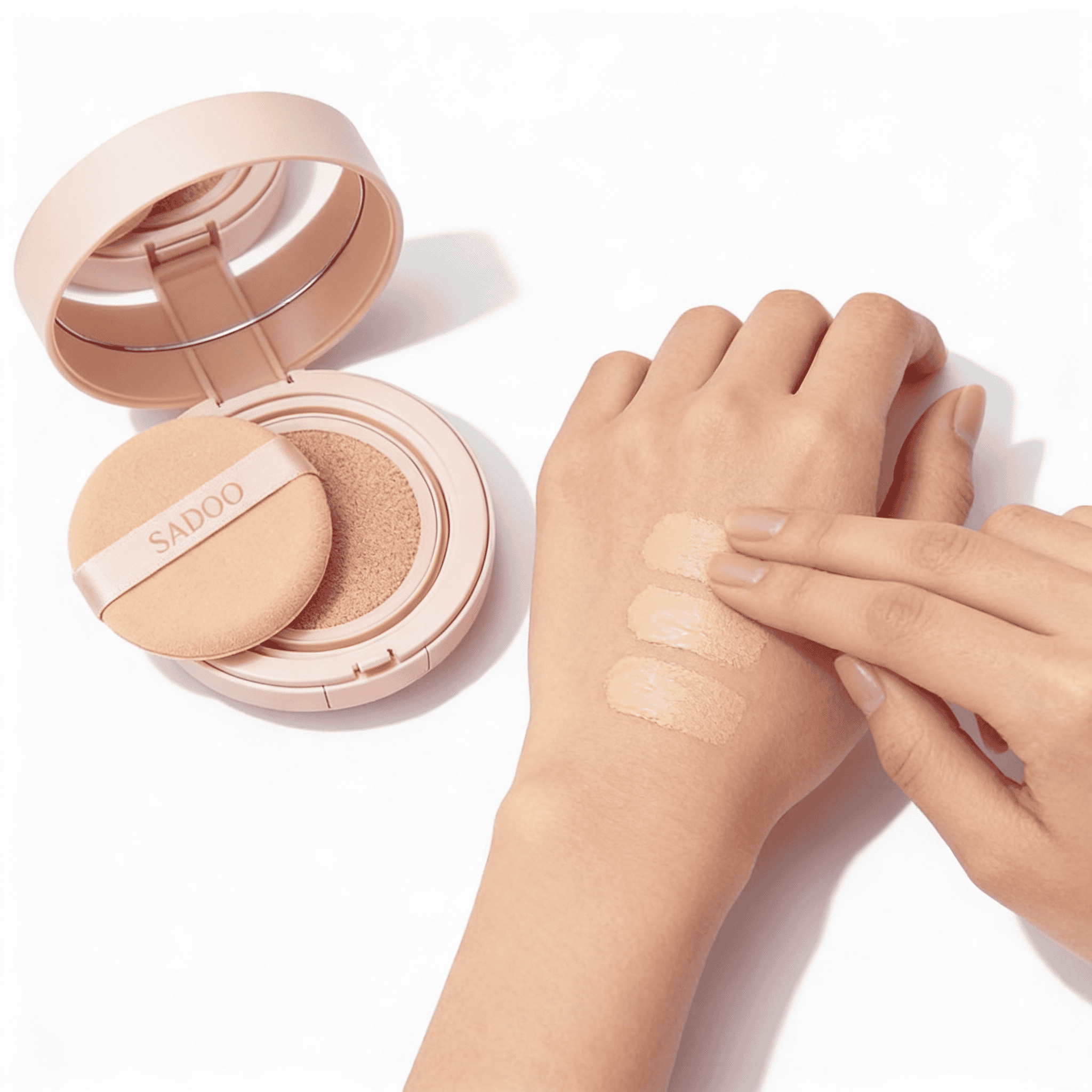 Sadoer Fond De Ten Air Cushion 2 in 1 3 Fond de ten cu acoperire naturală, ideal pentru machiajul zilnic, de la Seloria Cosmetic.