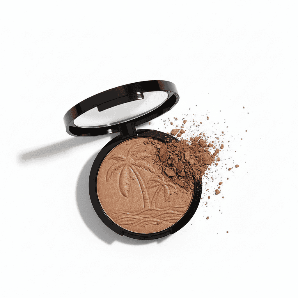 Bronzer Sun Lover, USHAS 3 Imagine cu bronzant în cutie, cu palmieri embossati, pentru un look de vară radiant.
