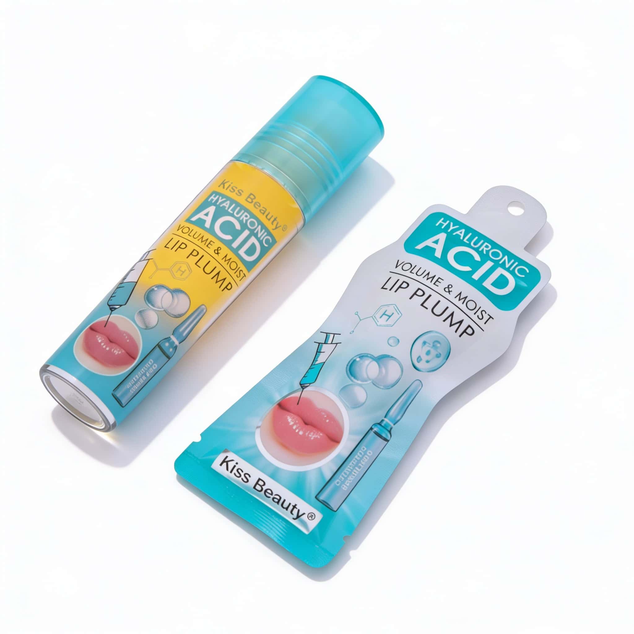 Booster de Volum pentru Buze, marca kiss beauty 1 Balsam buze cu acid hialuronic, hidratare și volum, pentru buze moi și pline.