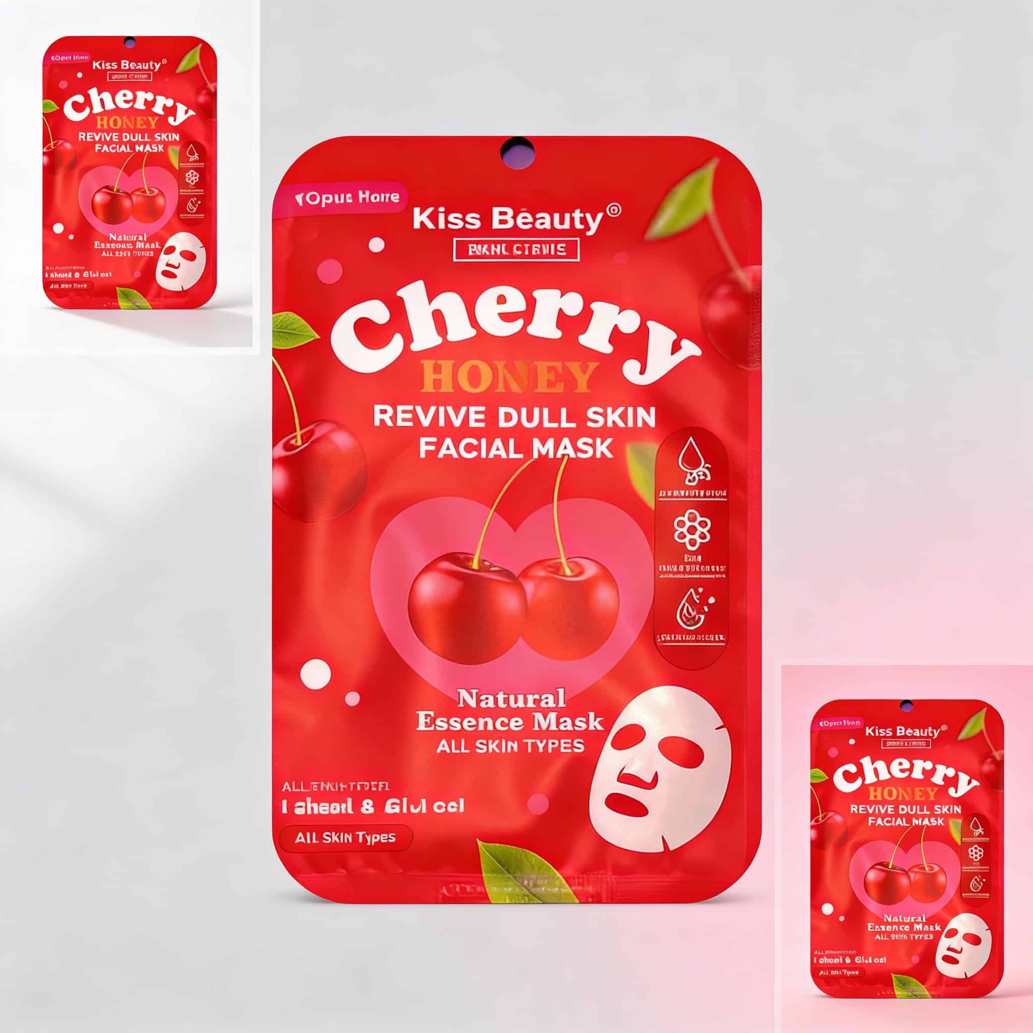 Masca Fata cu Cirese, Kiss Beauty 3 Masca facială Cherry Honey pentru revitalizarea pielii, potrivită pentru toate tipurile de ten.
