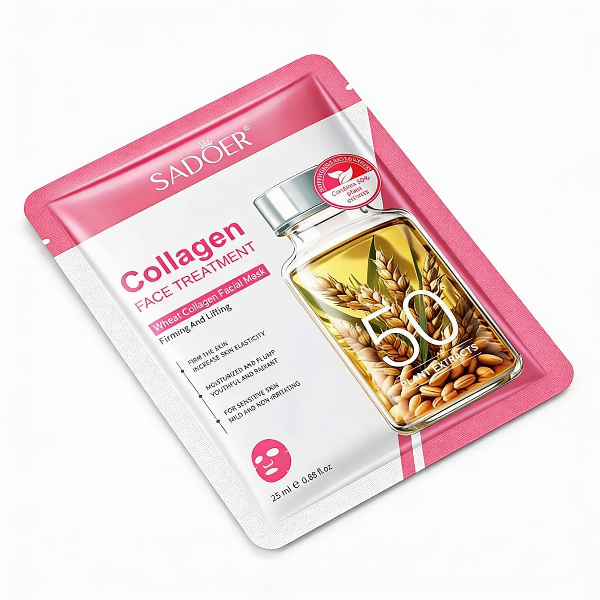 Masca Fata Sadoer cu Collagen 3 Mască facială cu collagen, proteină de grâu – revitalizare și fermitate pielii.