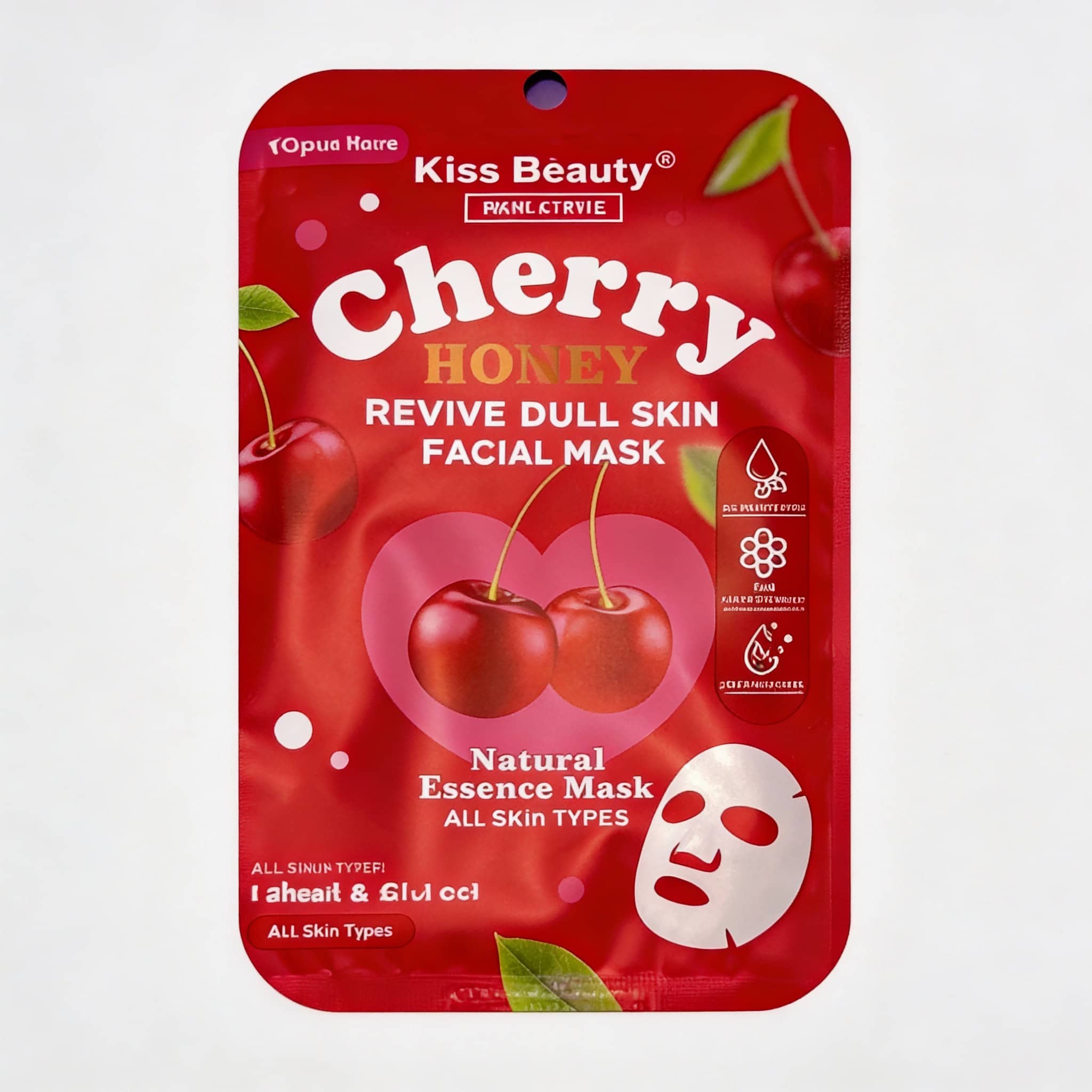 Masca Fata cu Cirese, Kiss Beauty 5 Maskă facială cu vișine și miere, pentru hidratare, revitalizare și reducerea aspectului golului pielii, potrivită pentru toate tipurile de piele.