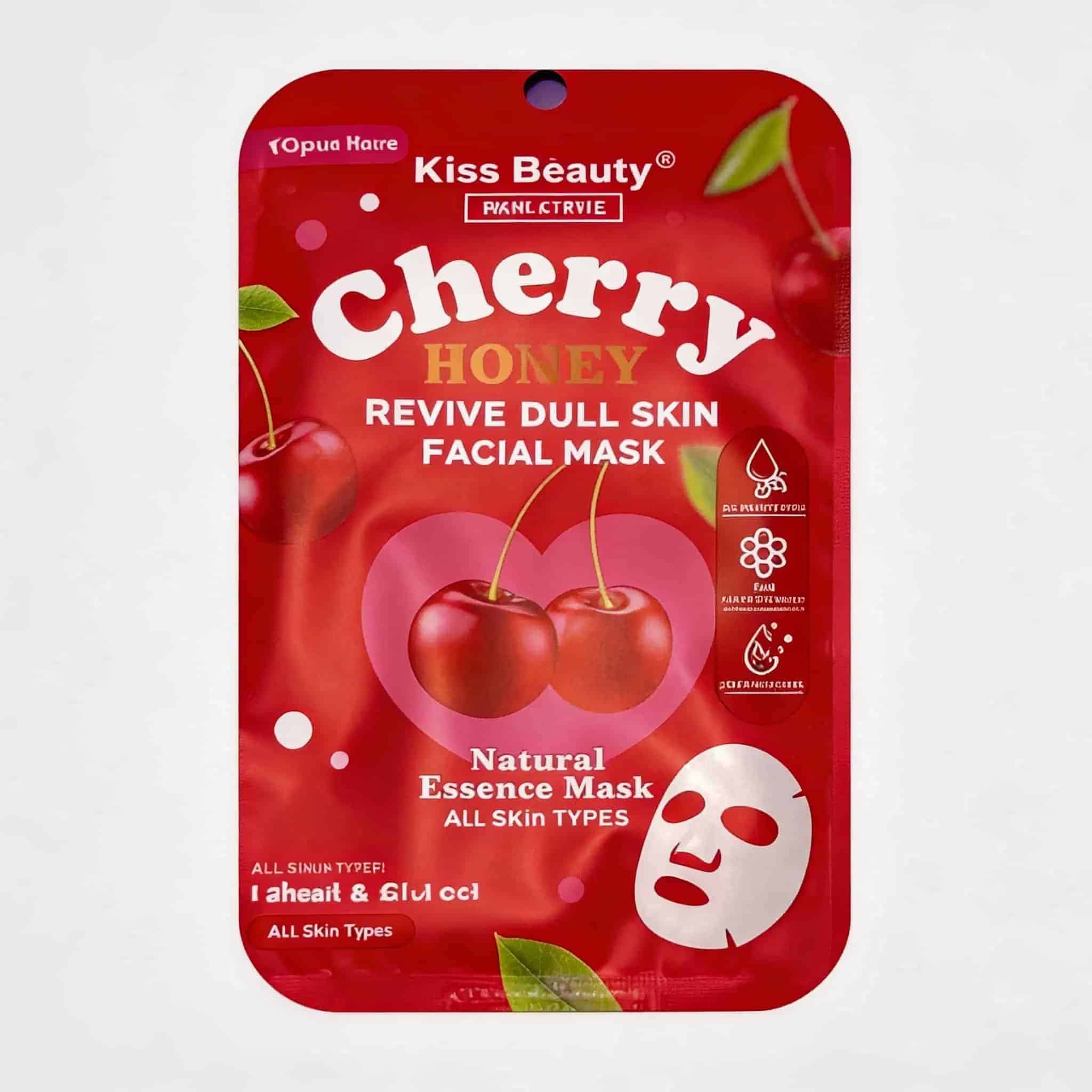 Masca Fata cu Cirese, Kiss Beauty 1 Mască facială revigorantă cu cireșe și miere pentru ten disipativ, toate tipurile de piele.