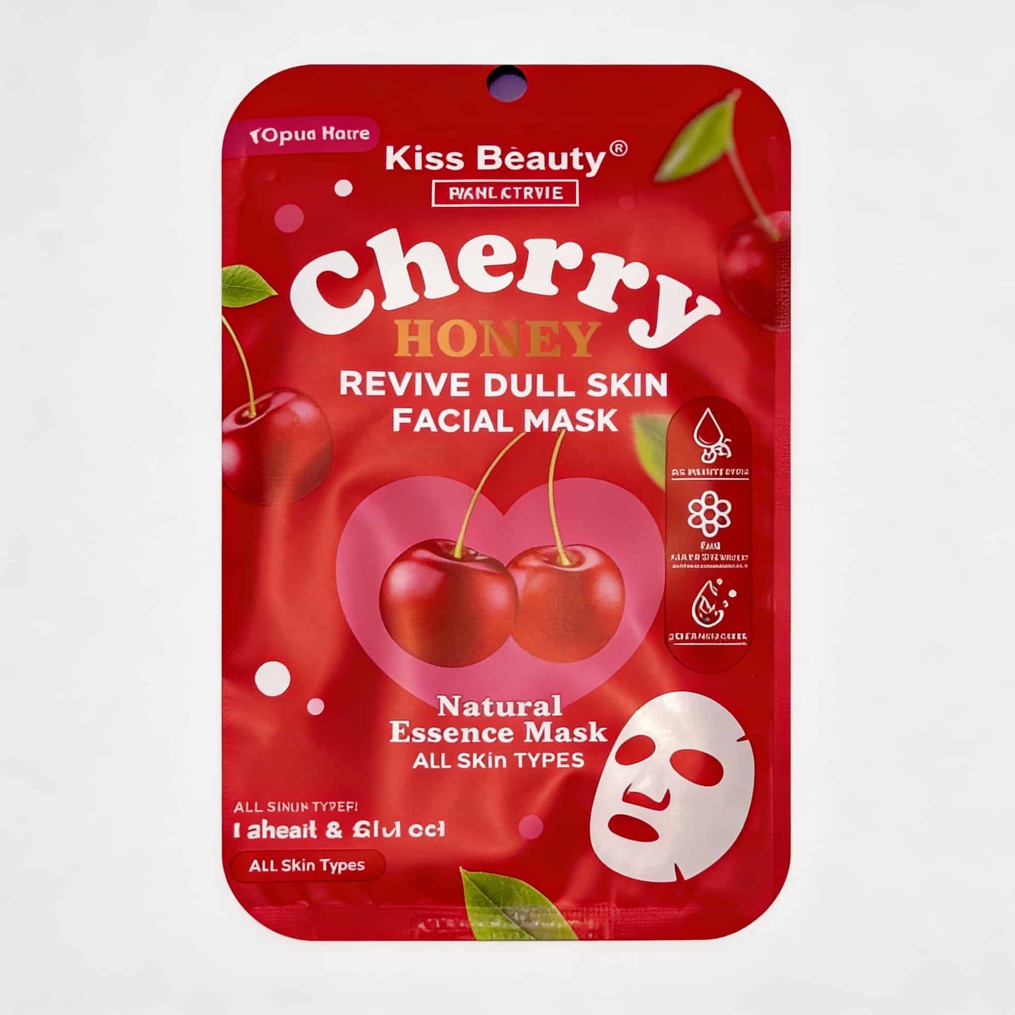 Masca Fata cu Cirese, Kiss Beauty 2 Masca facială cu cireșe și miere pentru revitalizarea pielii uscate și obosite.